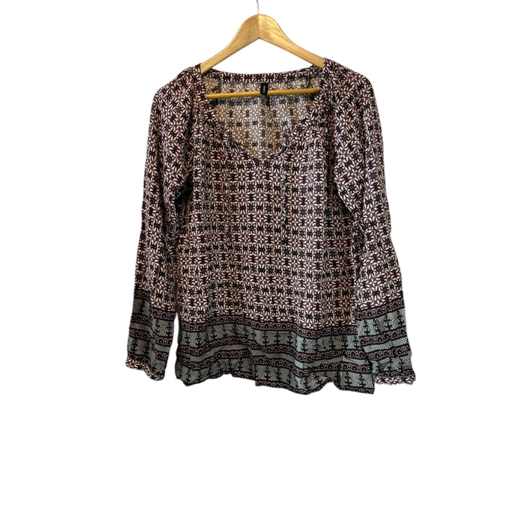 Cream & Purple Paisley Print LightweightLong Sleeve Boho Top L